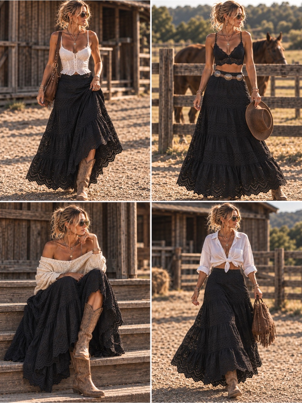 Jennifer & Grace Black Eyelet Lace Maxi Skirt – Women’s XL – NWT